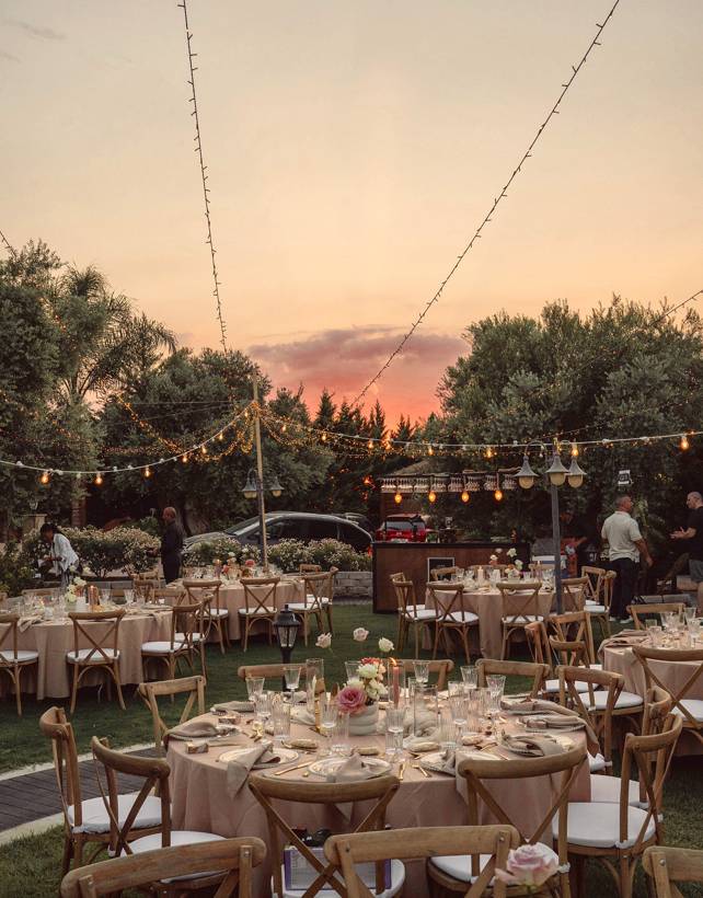 Garden tables at sunset