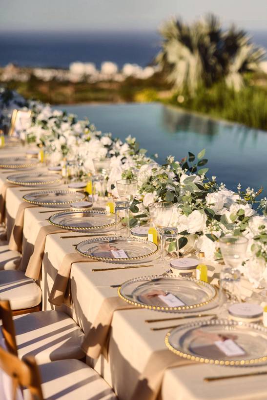 The long table along the infinity pool